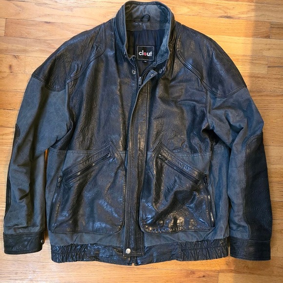 Vintage Clout Leather Jacket Motorcycle Biker Black SZ 42 Black Bomber 1980s - Picture 1 of 9